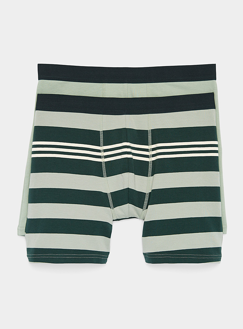 Le 31 Assorted green  Solid and striped essential boxer briefs 2-pack for men