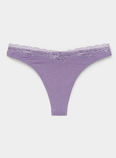 Custom Letter Logo Striped Low Waist Purple Lace Panties No Show