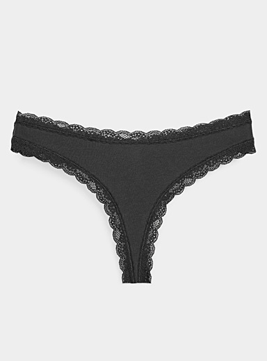 Lace-trim thong Organic cotton and nylon