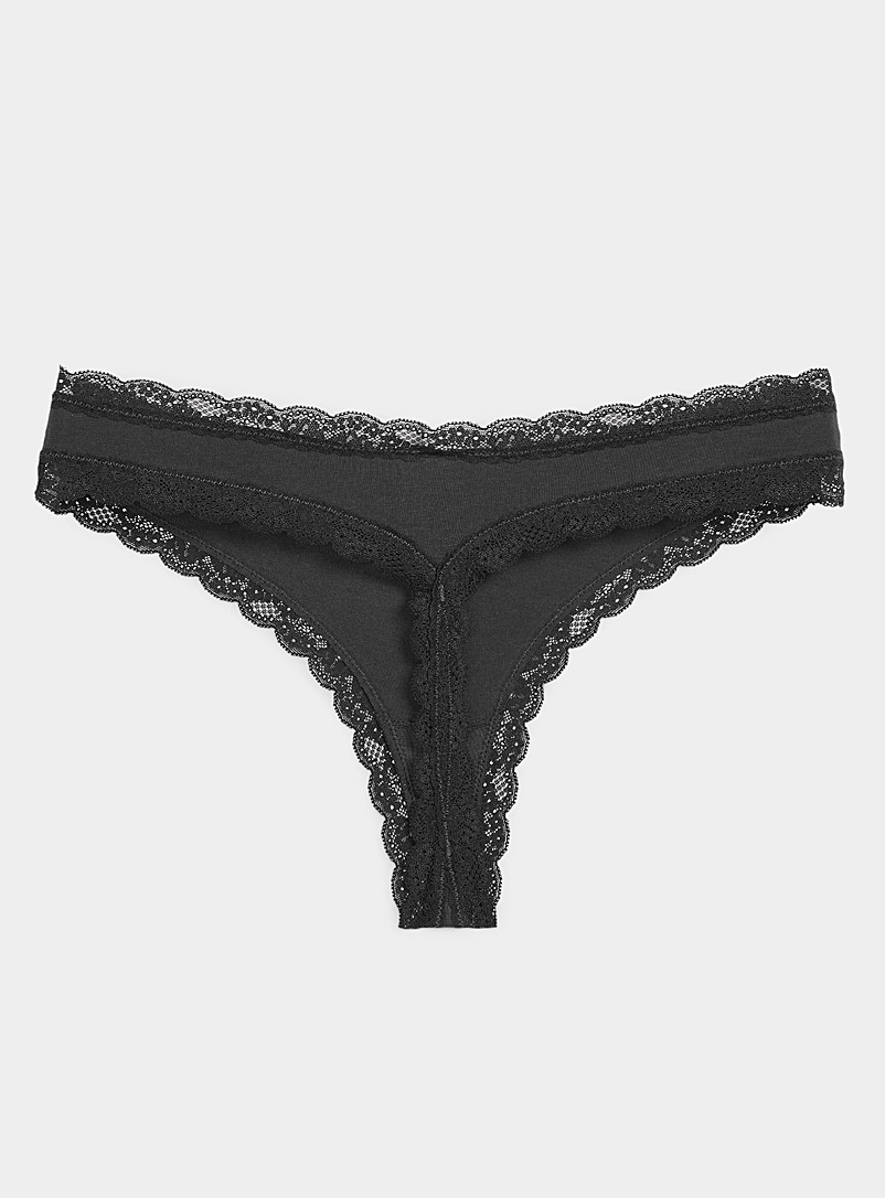 Miiyu White Lace-trim thong Organic cotton and nylon for women