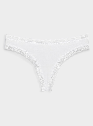Lace-trim thong Organic cotton and nylon