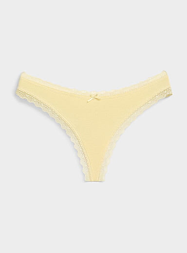 Miiyu Golden Yellow Lace-trim thong Organic cotton and nylon for women