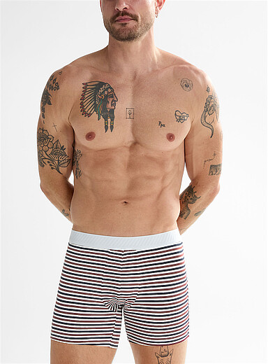 Le 31: Le boxeur long rayures nautiques 5 po Rouge &agrave; motifs pour homme