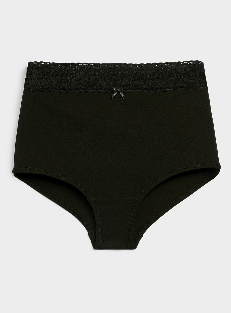 Miiyu: La gar&ccedil;onne taille haute extensible bord dentelle Coton biologique Blanc pour femme