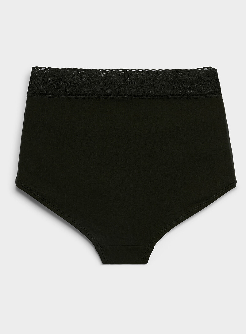 Miiyu: La gar&ccedil;onne taille haute extensible bord dentelle Coton biologique Blanc pour femme
