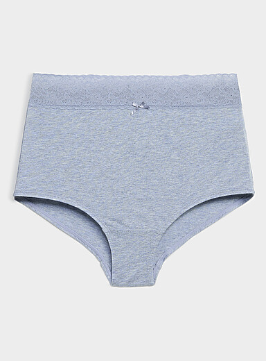 Miiyu Blue Lace trim stretch high-waist boyshort Organic cotton for women