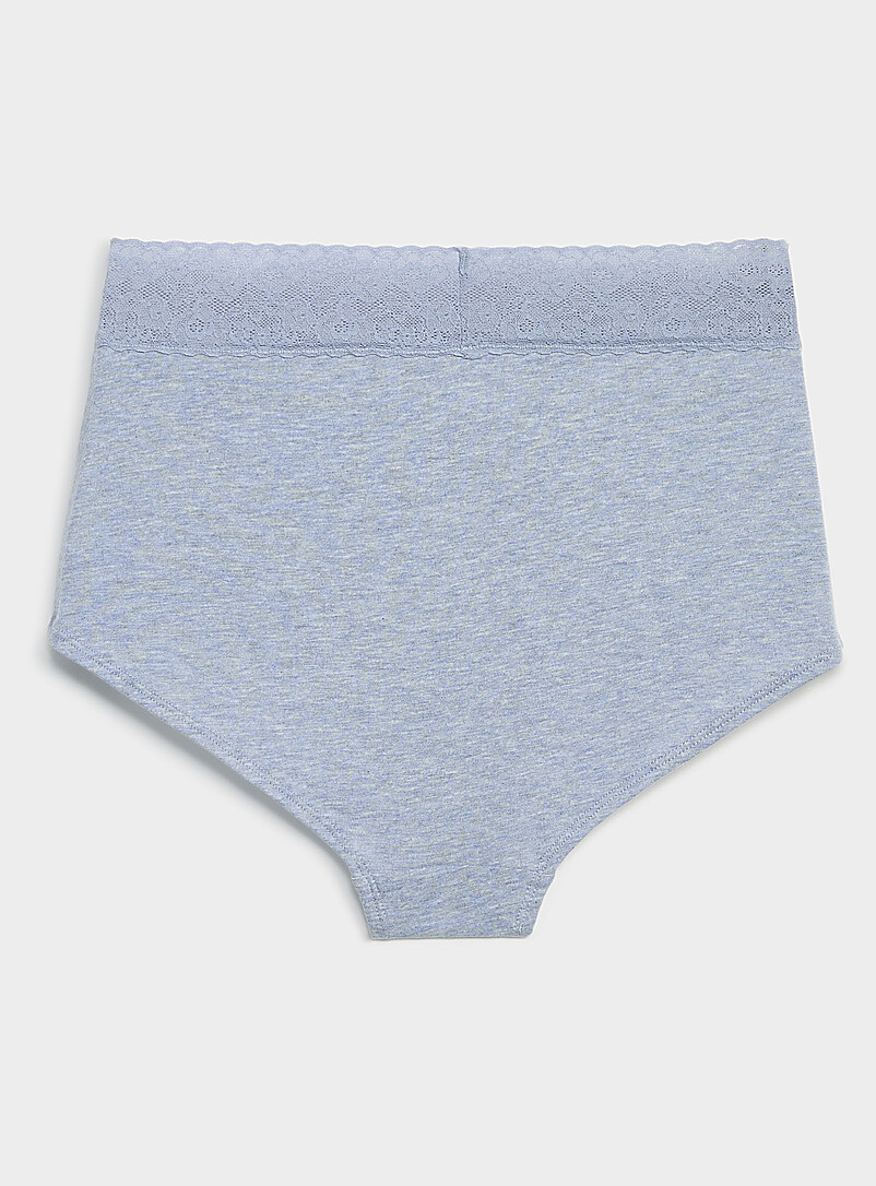 Miiyu: La gar&ccedil;onne taille haute extensible bord dentelle Coton biologique Bleu pour femme