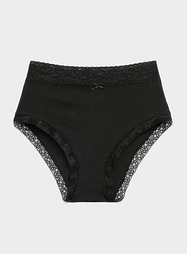 Lace trim high-waist bikini panty Organic cotton and nylon