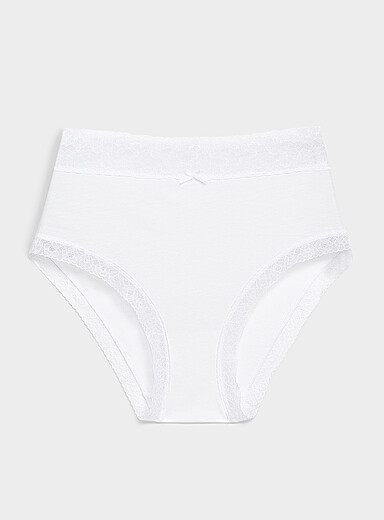 Lace trim high-waist bikini panty Organic cotton and nylon