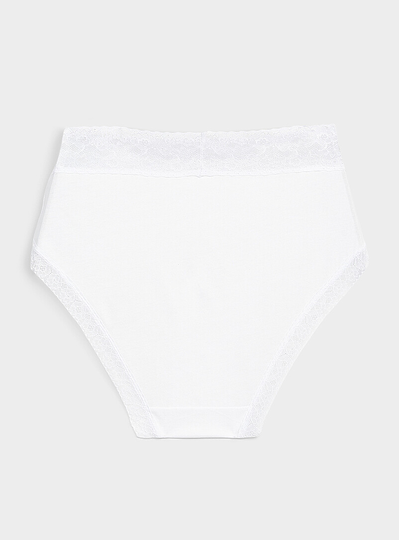 Miiyu: Le bikini taille haute bord dentelle Coton biologique et nylon Blanc pour femme