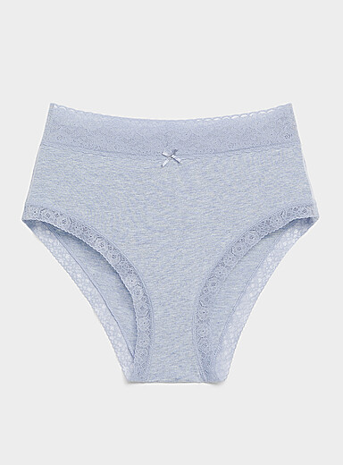 Miiyu: Le bikini taille haute bord dentelle Coton biologique et nylon Bleu pour femme
