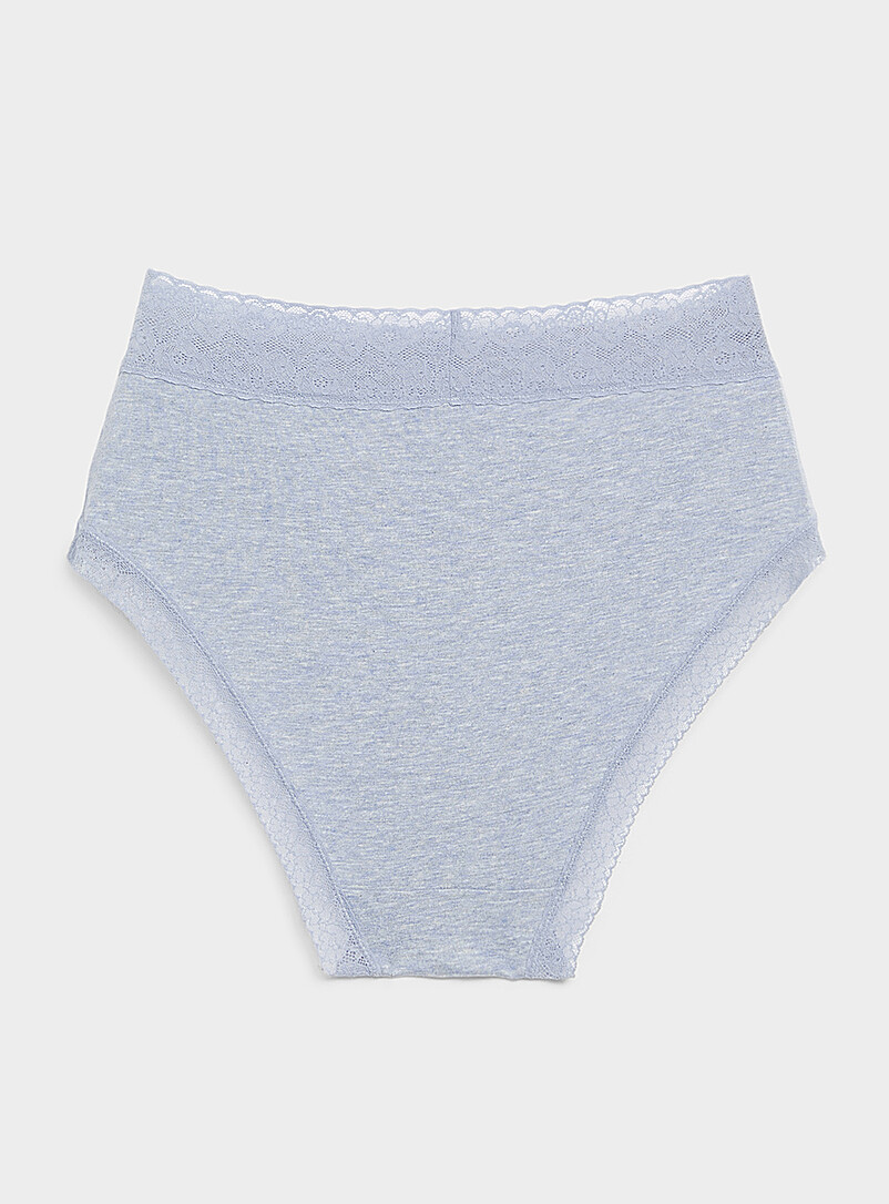 Miiyu: Le bikini taille haute bord dentelle Coton biologique et nylon Bleu pour femme