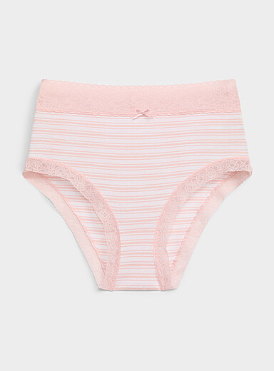 Miiyu Pink Lace trim high-waist bikini panty Organic cotton and nylon for women