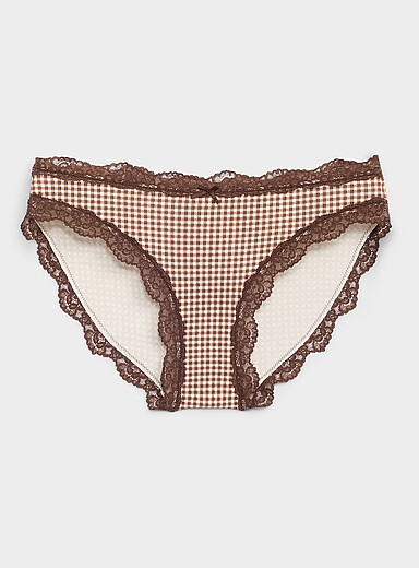 Miiyu: Le bikini bordure dentelle festonn&eacute;e Coton biologique Brun &agrave; motifs pour femme
