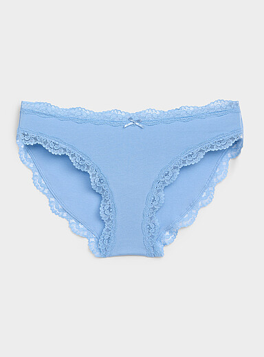 Miiyu Blue Scalloped lace-trim bikini panty Organic cotton for women