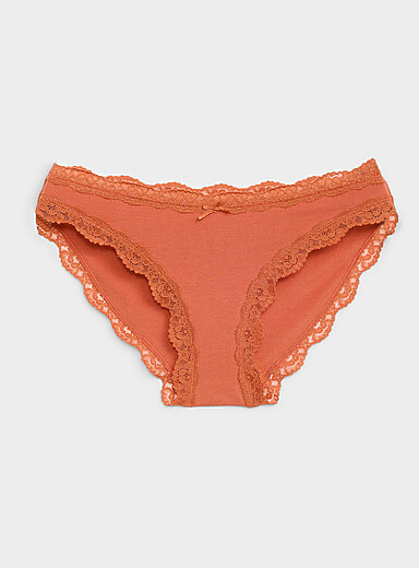 Miiyu: Le bikini bordure dentelle festonn&eacute;e Coton biologique Orange br&ucirc;l&eacute; - Brique pour femme