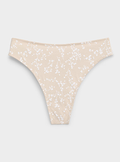Miiyu: Le tanga essentiel tout confort Pur coton biologique &Eacute;cru &agrave; motifs pour femme