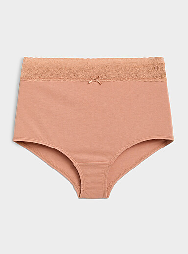 Miiyu: La gar&ccedil;onne taille haute bord dentelle Coton biologique Terracotta pour femme