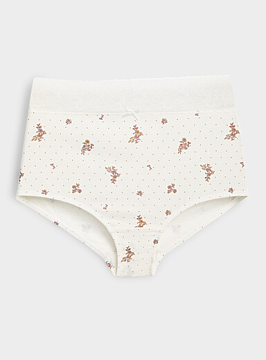 Miiyu: La gar&ccedil;onne taille haute bord dentelle Coton biologique Cr&egrave;me &agrave; motifs pour femme