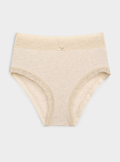 Miiyu Sand Lace trim high-waist bikini panty Organic cotton for women
