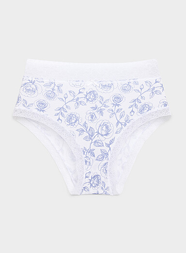 Miiyu Patterned Blue Lace trim high-waist bikini panty Organic cotton for women