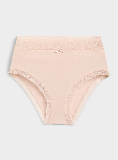Miiyu: Le bikini taille haute bords dentelle Coton biologique Vieux rose pour femme