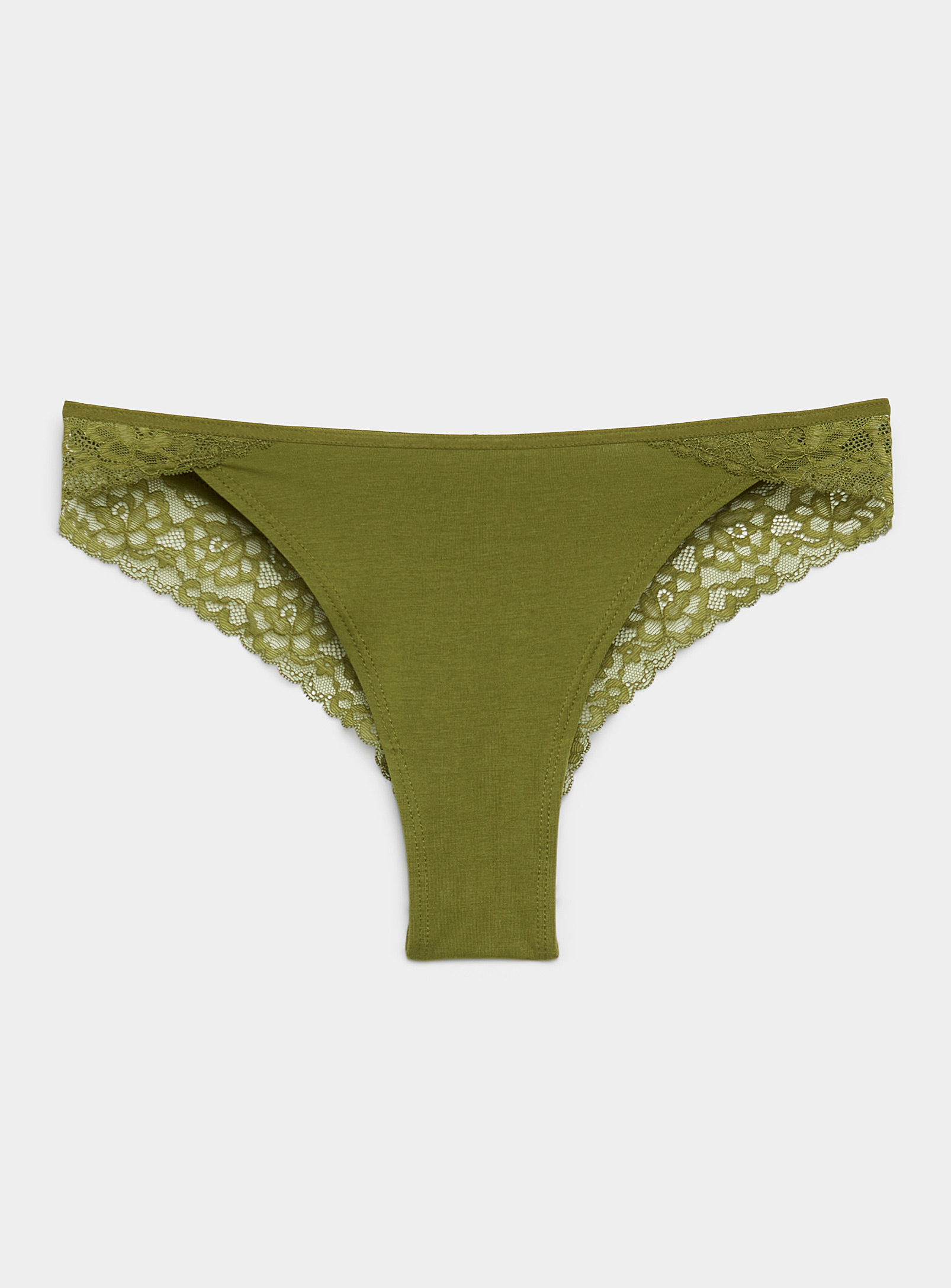 Miiyu Modal-organic Cotton Lace Brazilian Panty In Mossy Green