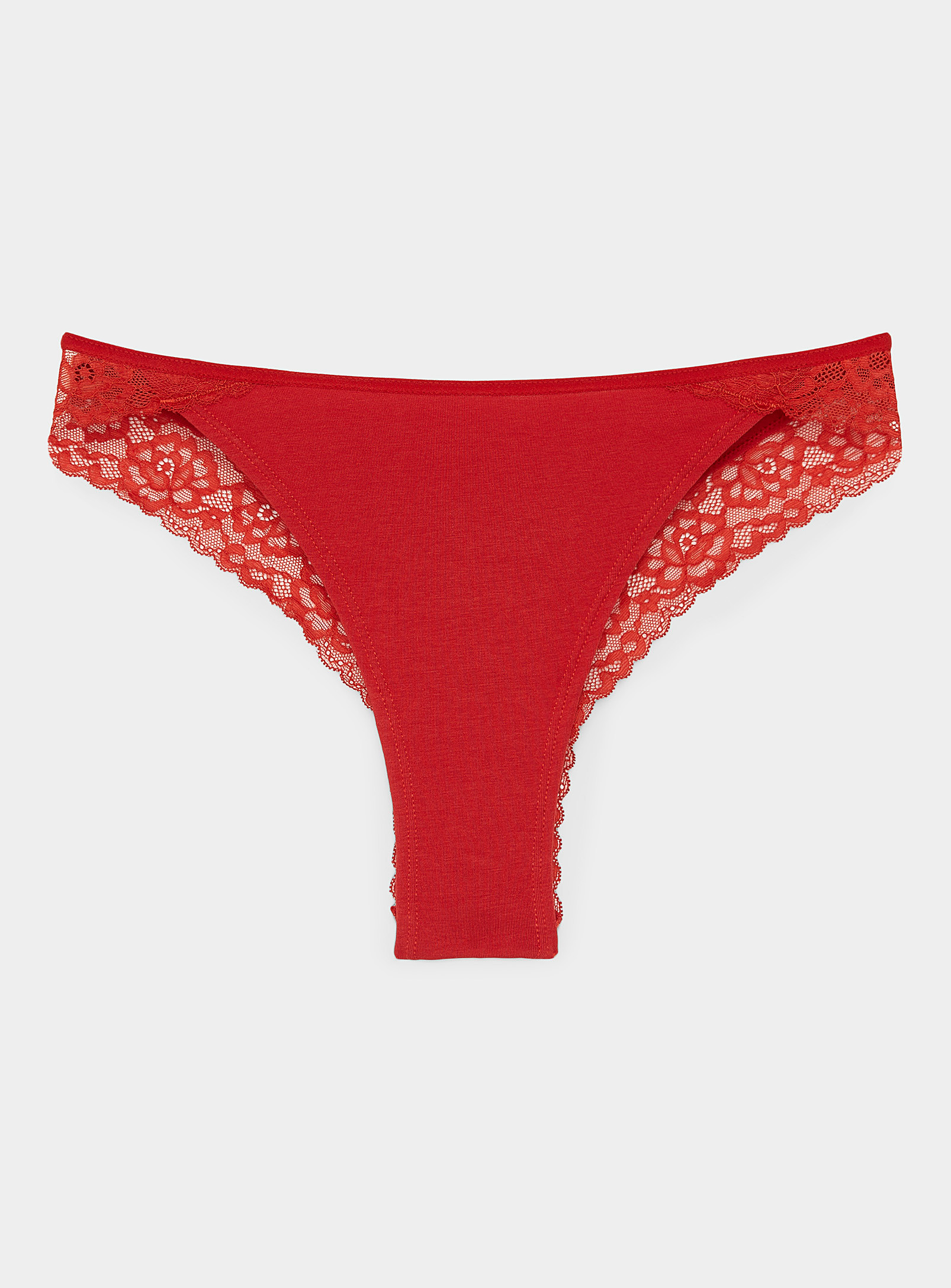 Miiyu Modal-organic Cotton Lace Brazilian Panty In Red