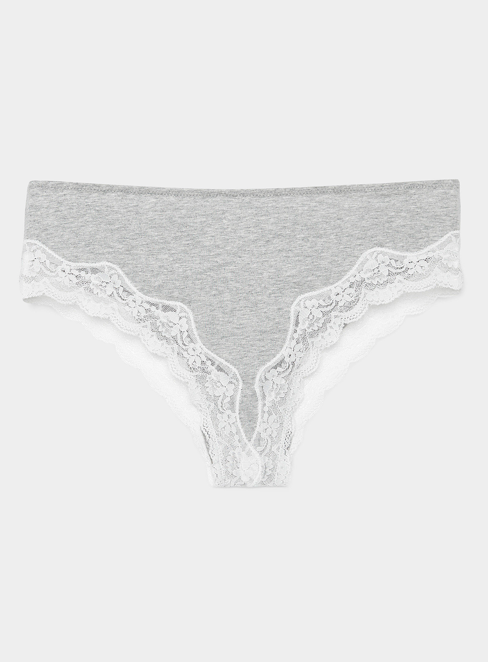 Miiyu Lace Trim Brazilian Panty In Light Grey