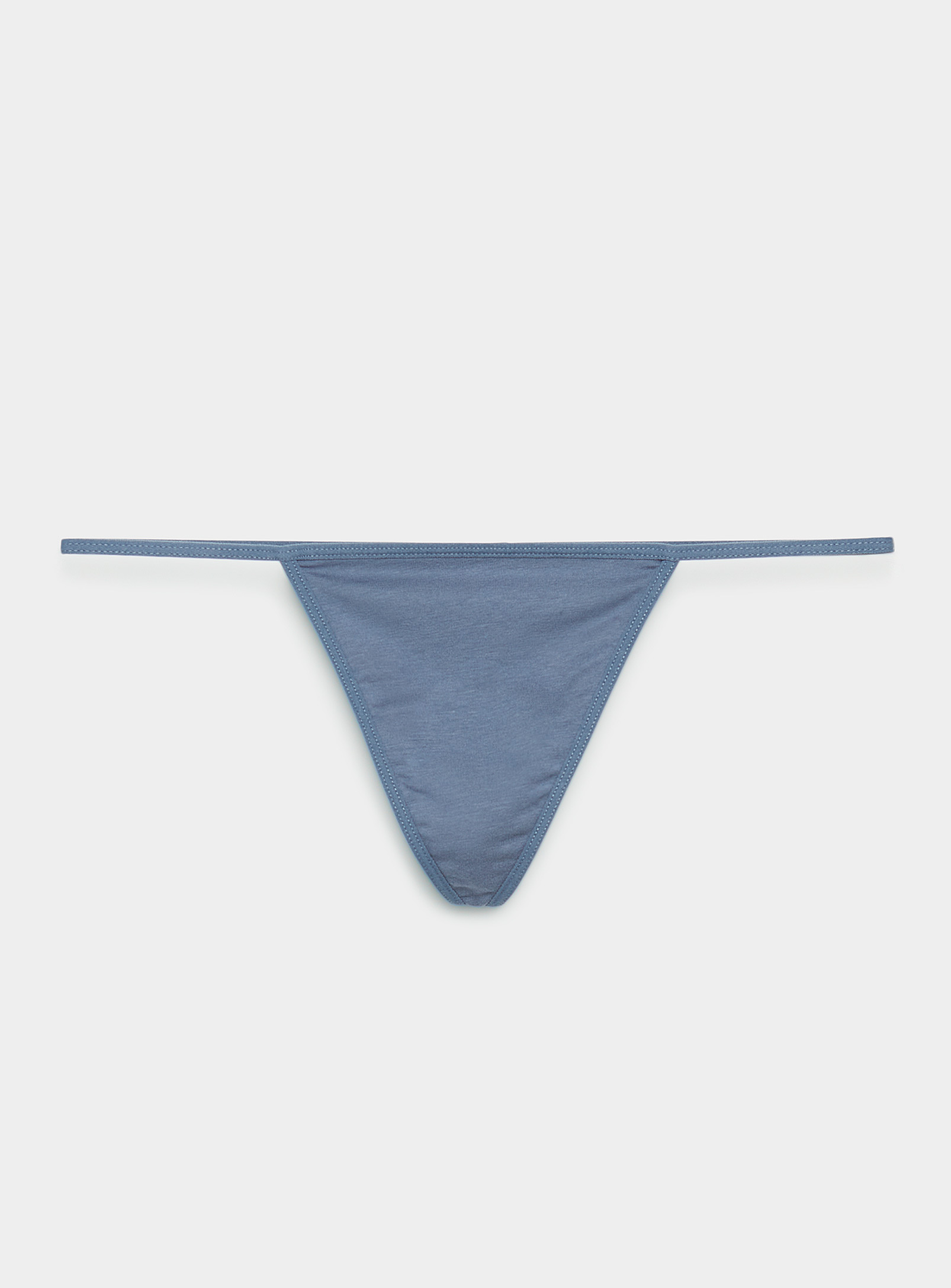 Miiyu Cotton And Modal String Thong In Blue
