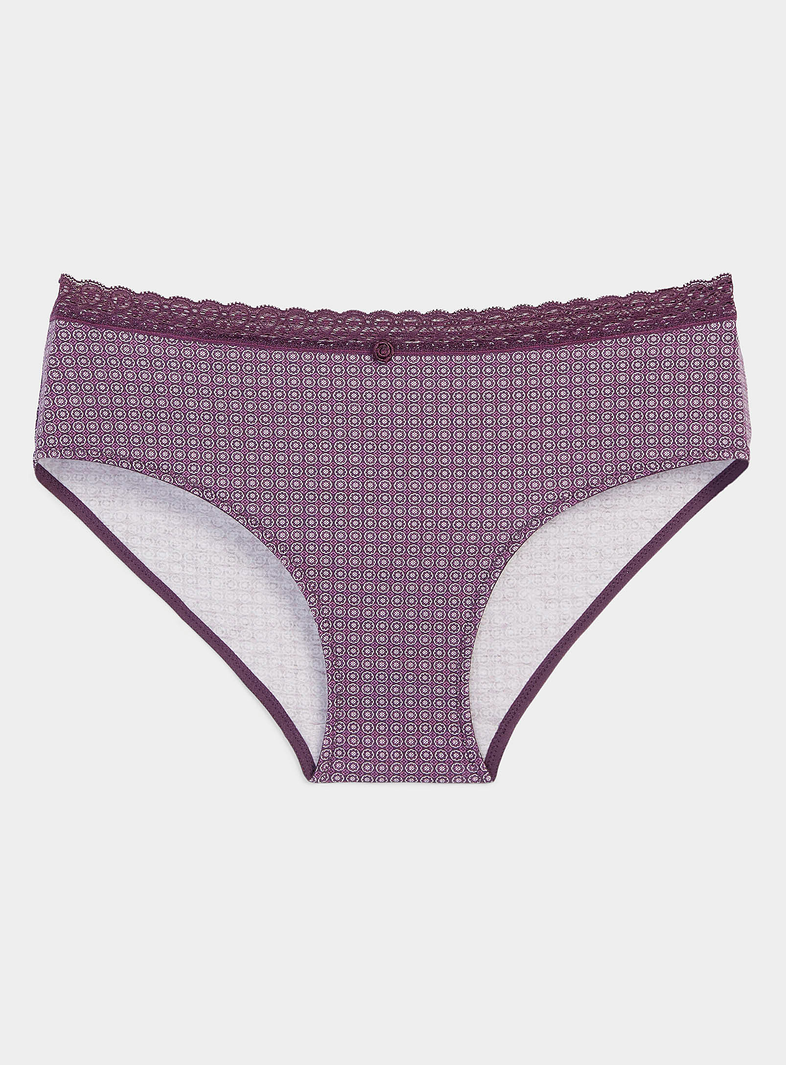 Miiyu Lace Waistband Organic Cotton Hipster In Patterned Crimson