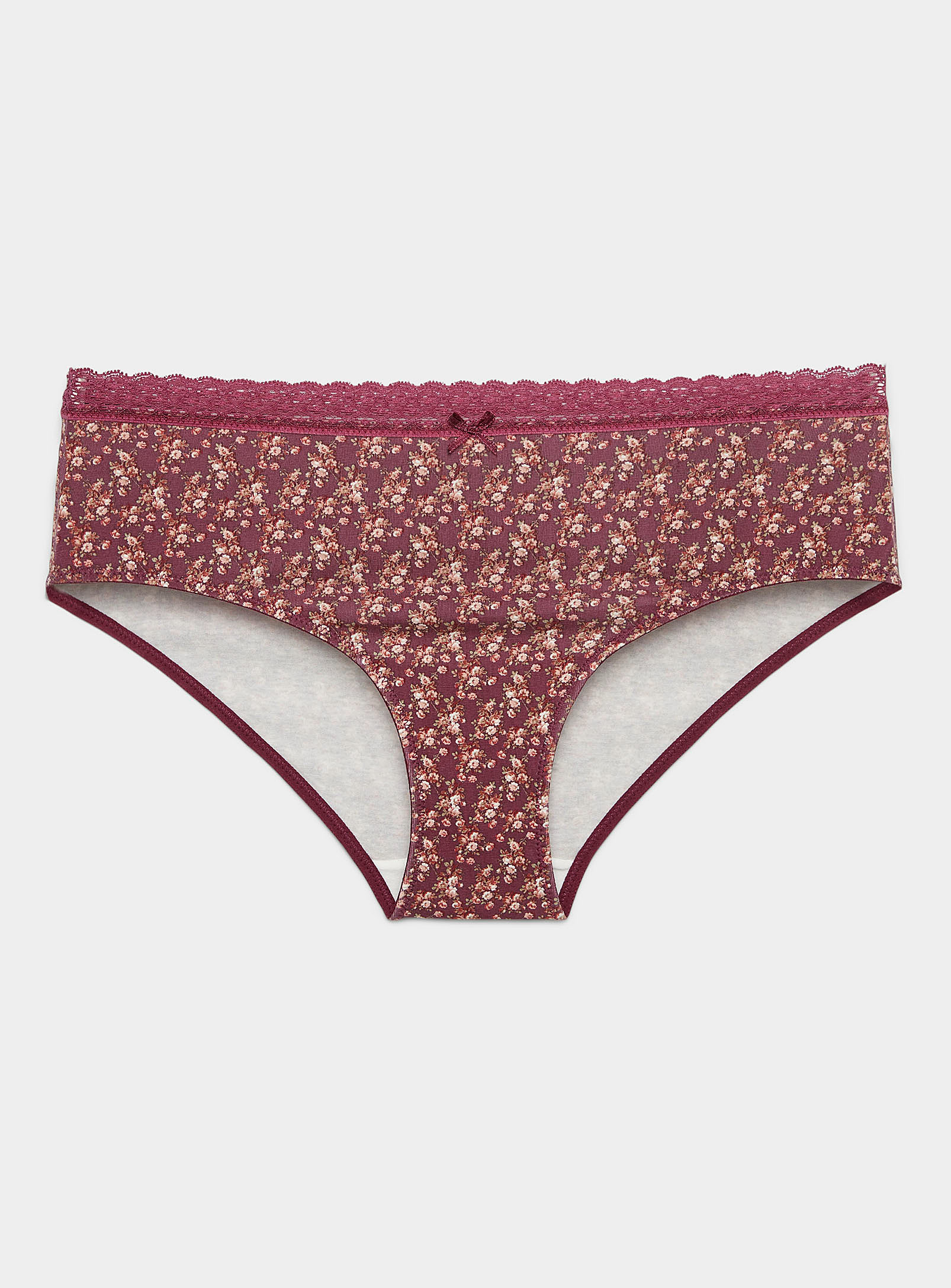 Miiyu Lace Waistband Organic Cotton Hipster In Patterned Red