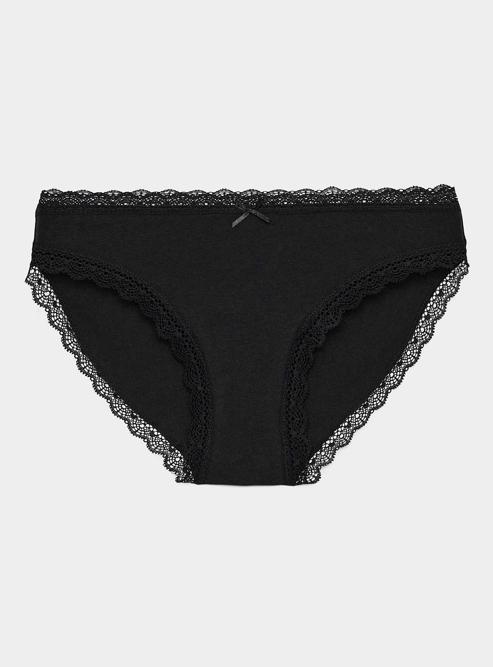 Miiyu Scalloped Edging Organic Cotton Bikini Panty In Black