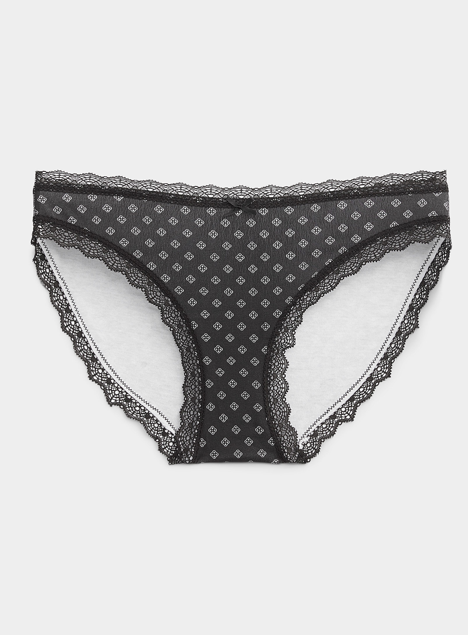 Miiyu Scalloped Lace Edging Bikini Panty In Black And White