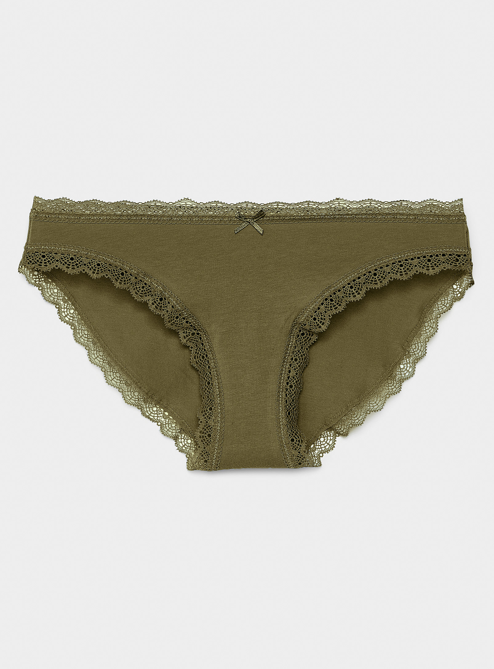 Miiyu Scalloped Lace Edging Bikini Panty In Khaki/sage/olive