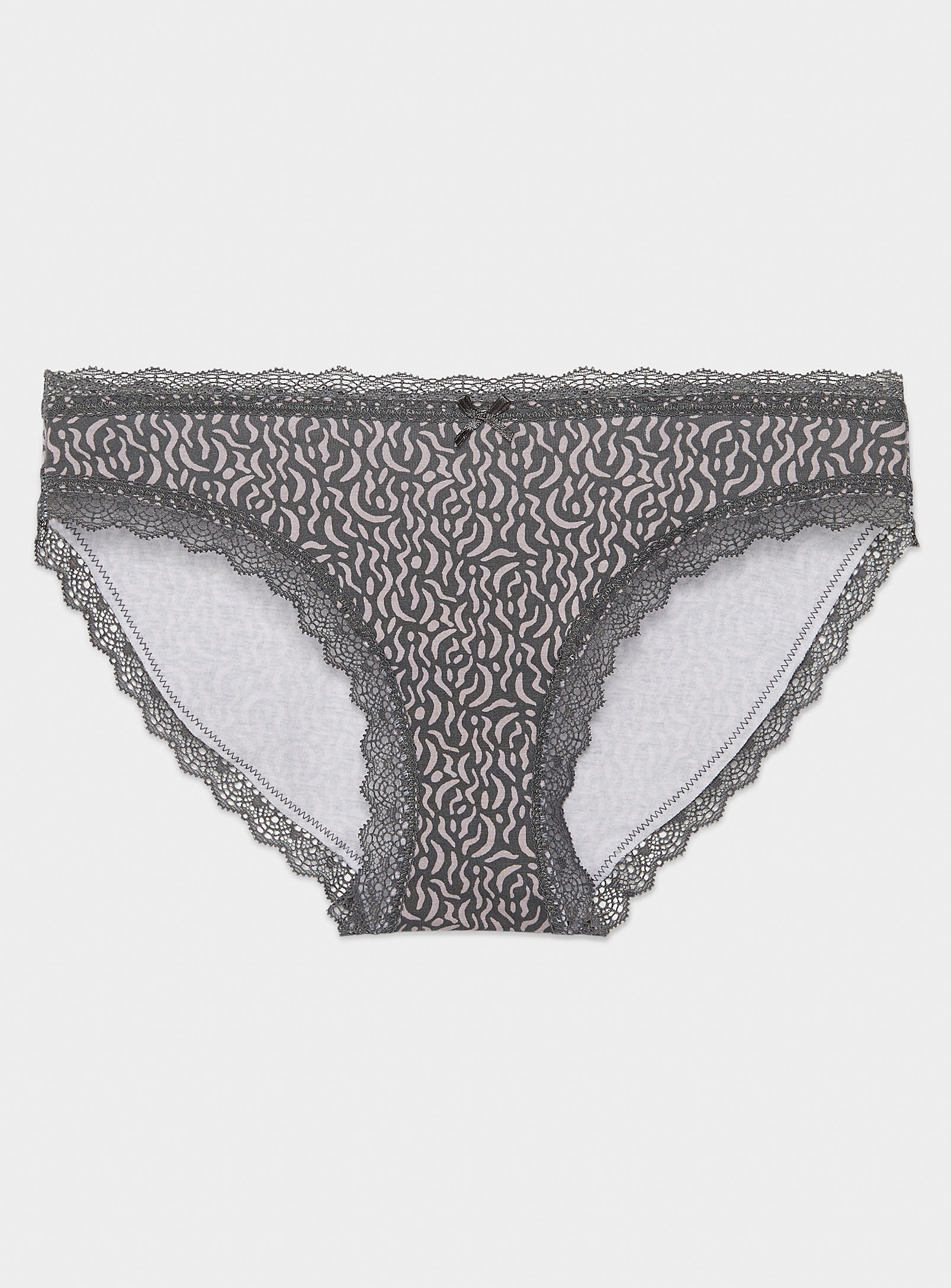 Miiyu Scalloped Lace Edging Bikini Panty In Patterned Grey