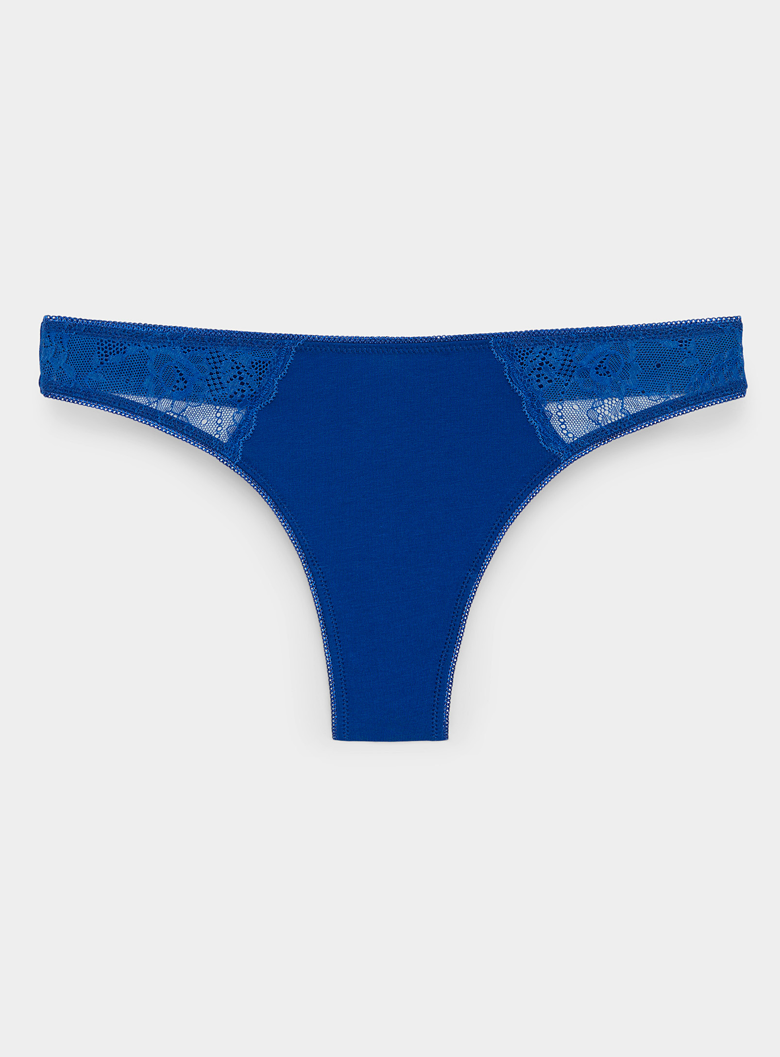 Miiyu Lace Organic Cotton Thong In Sapphire Blue