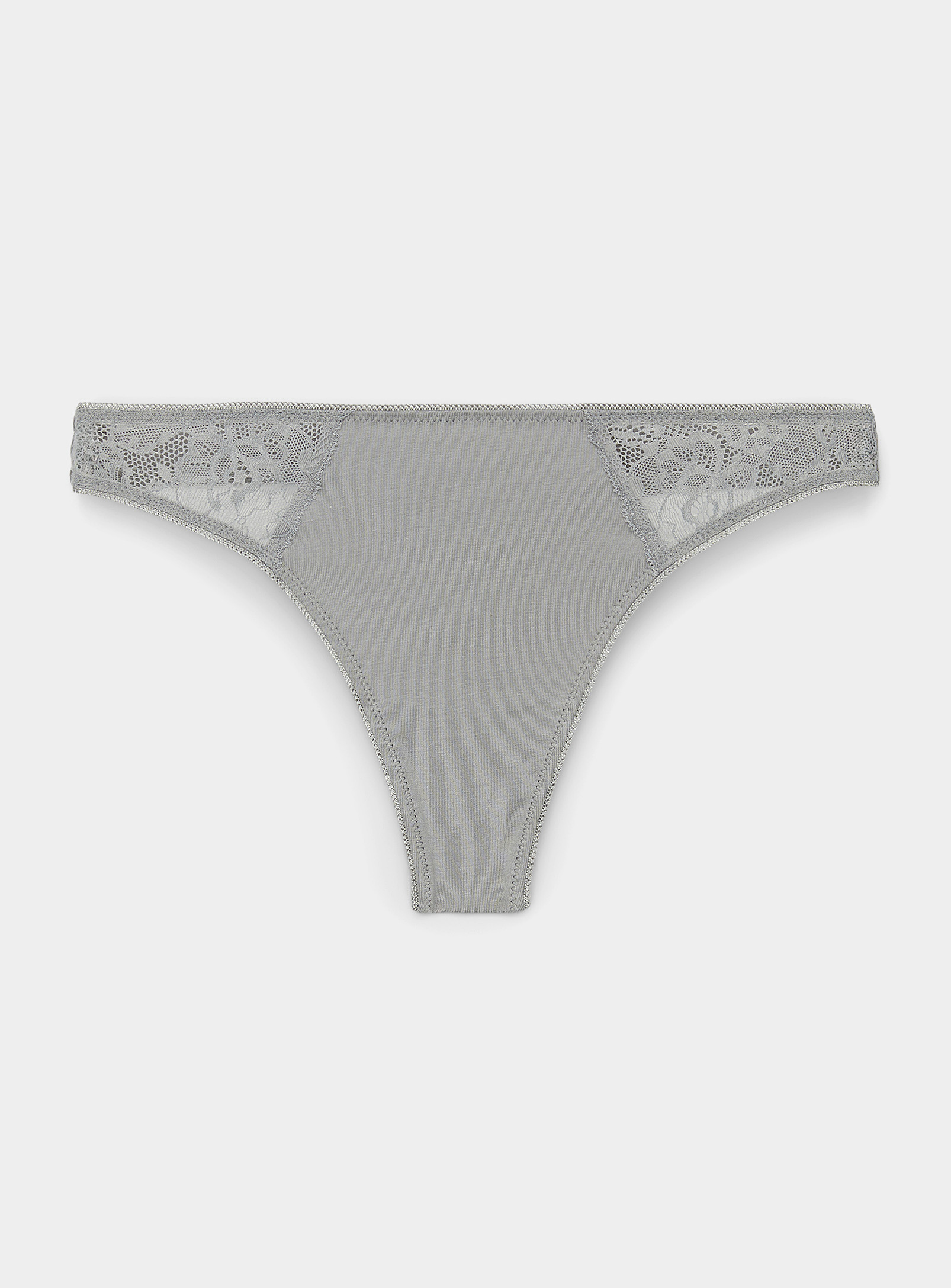 Miiyu Lace Organic Cotton Thong In Light Grey