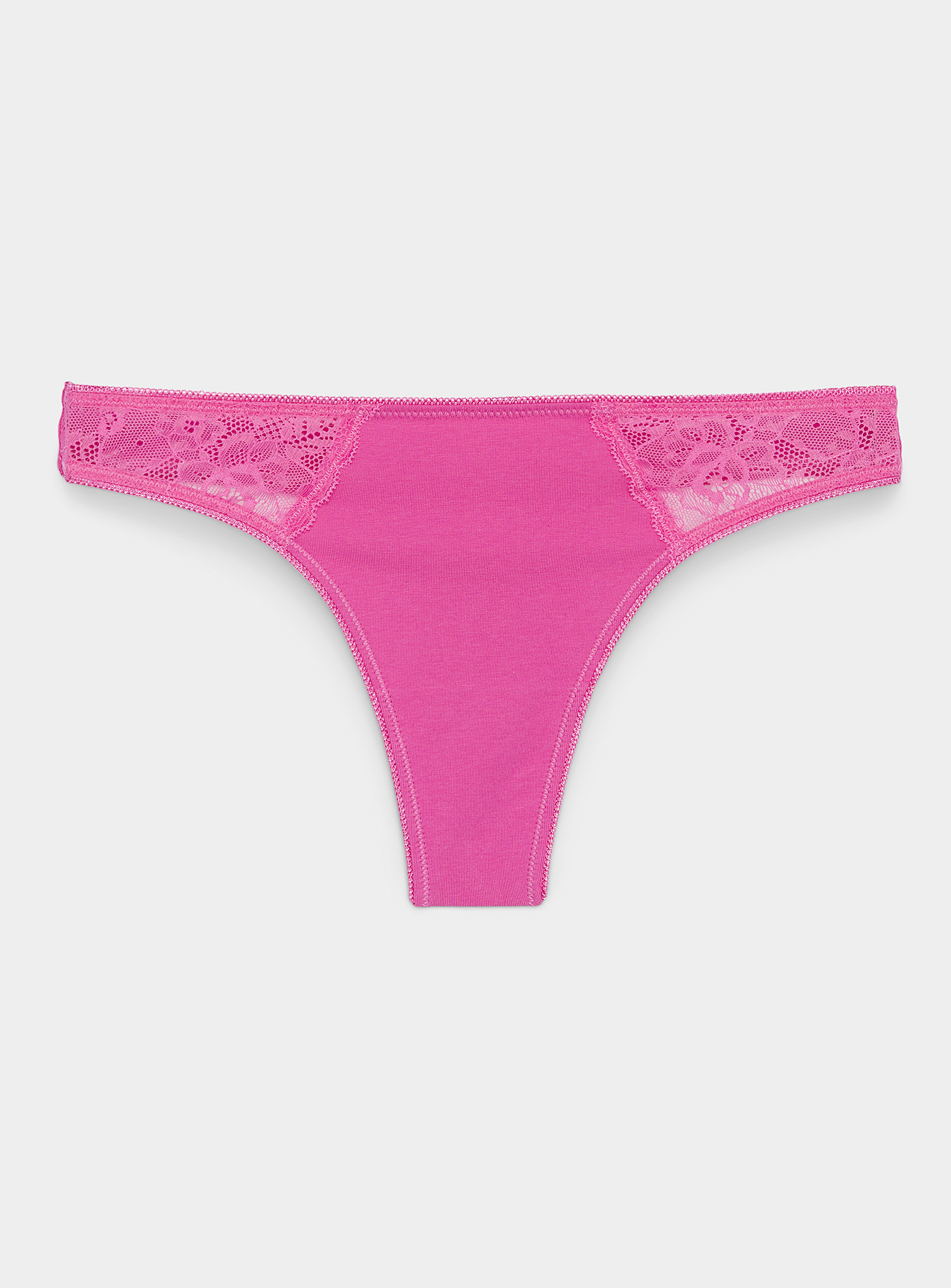 Miiyu Lace Organic Cotton Thong In Pink