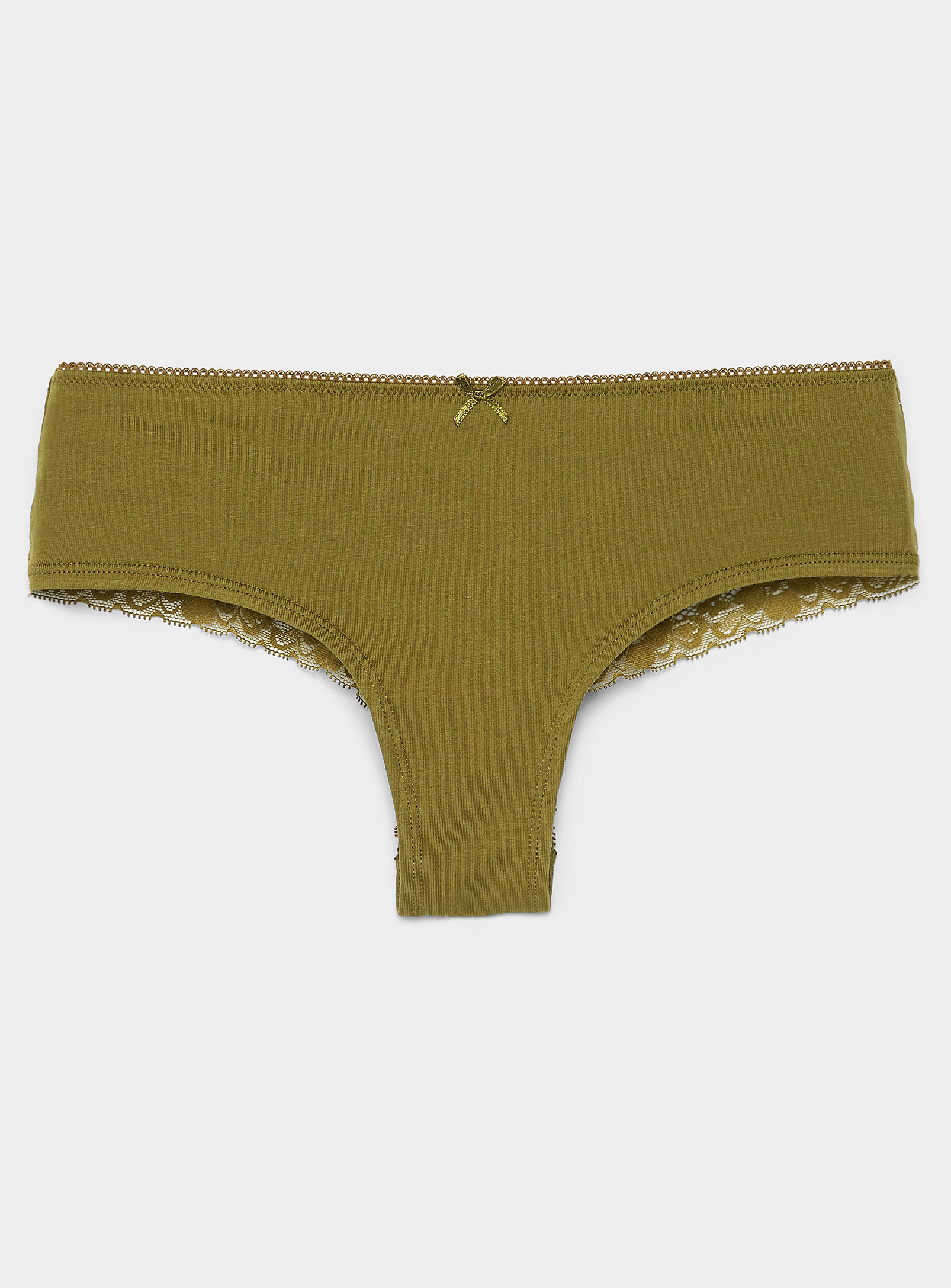 Miiyu Lace Band Oraganic Cotton Brazilian Panty In Green