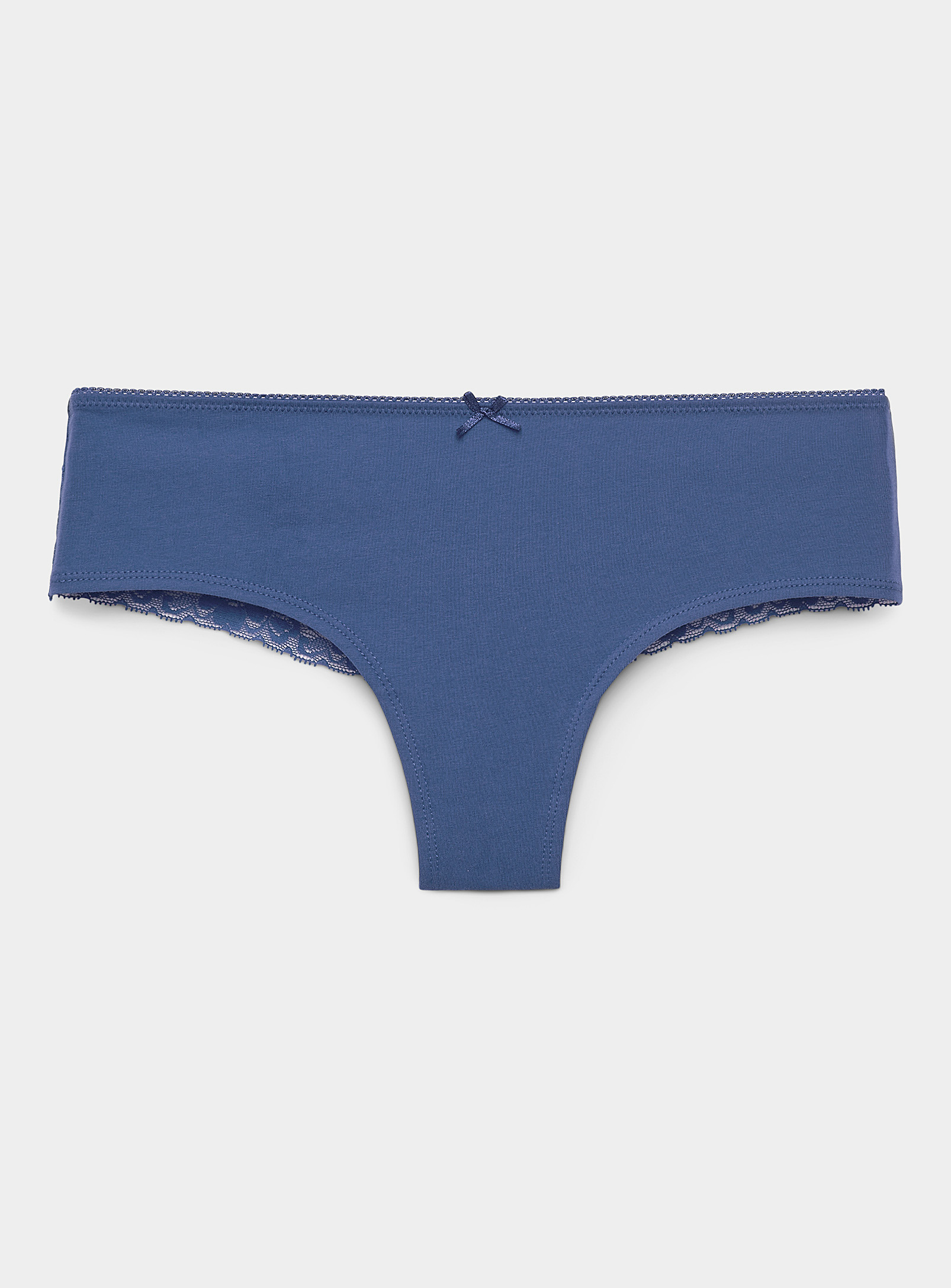 Miiyu Lace Band Cotton Brazilian Panty In Slate Blue
