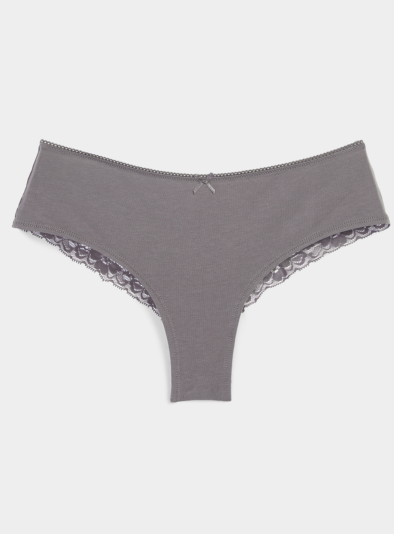 Miiyu Lace Band Oraganic Cotton Brazilian Panty In Slate Grey