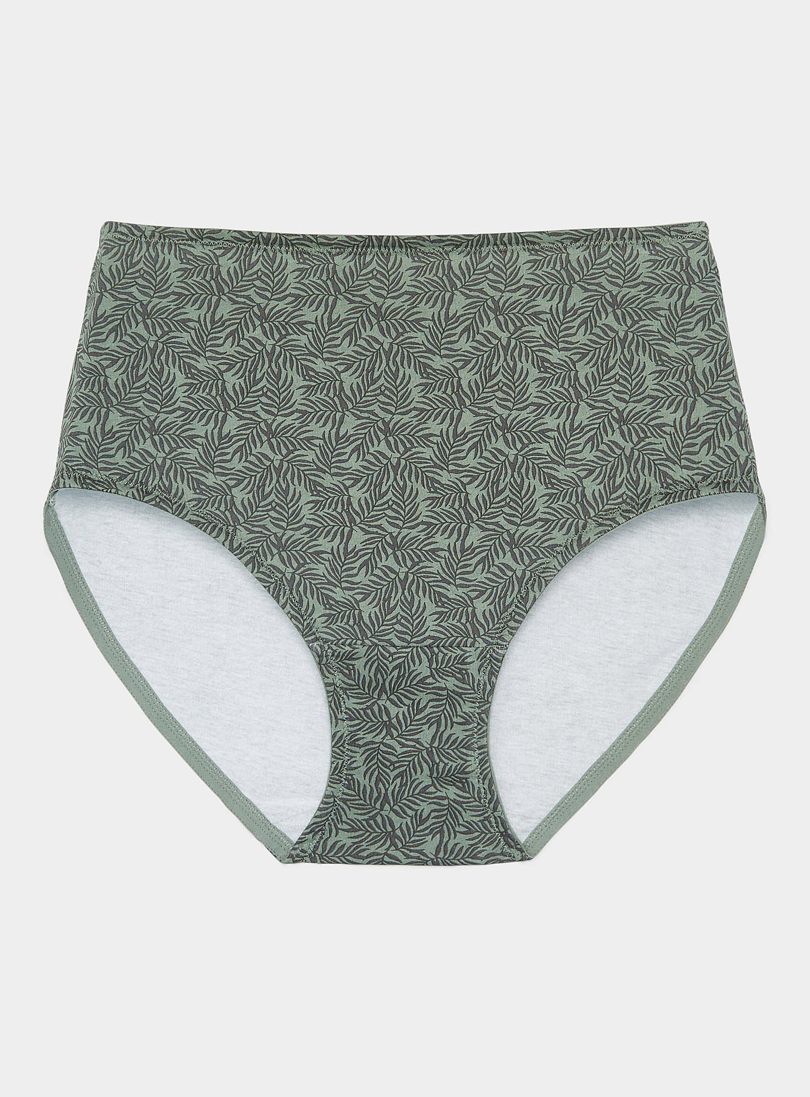 Miiyu Pure Organic Cotton High-rise Bikini Panty In Patterned Green