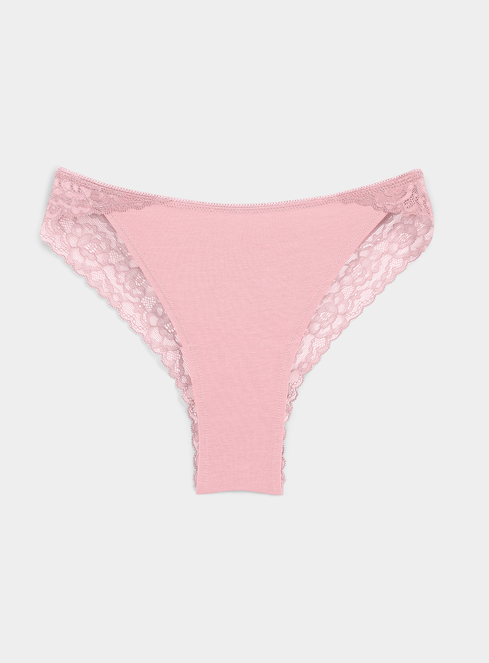 Miiyu Lace Trim Modal And Organic Cotton Brazilian Panty In Pink