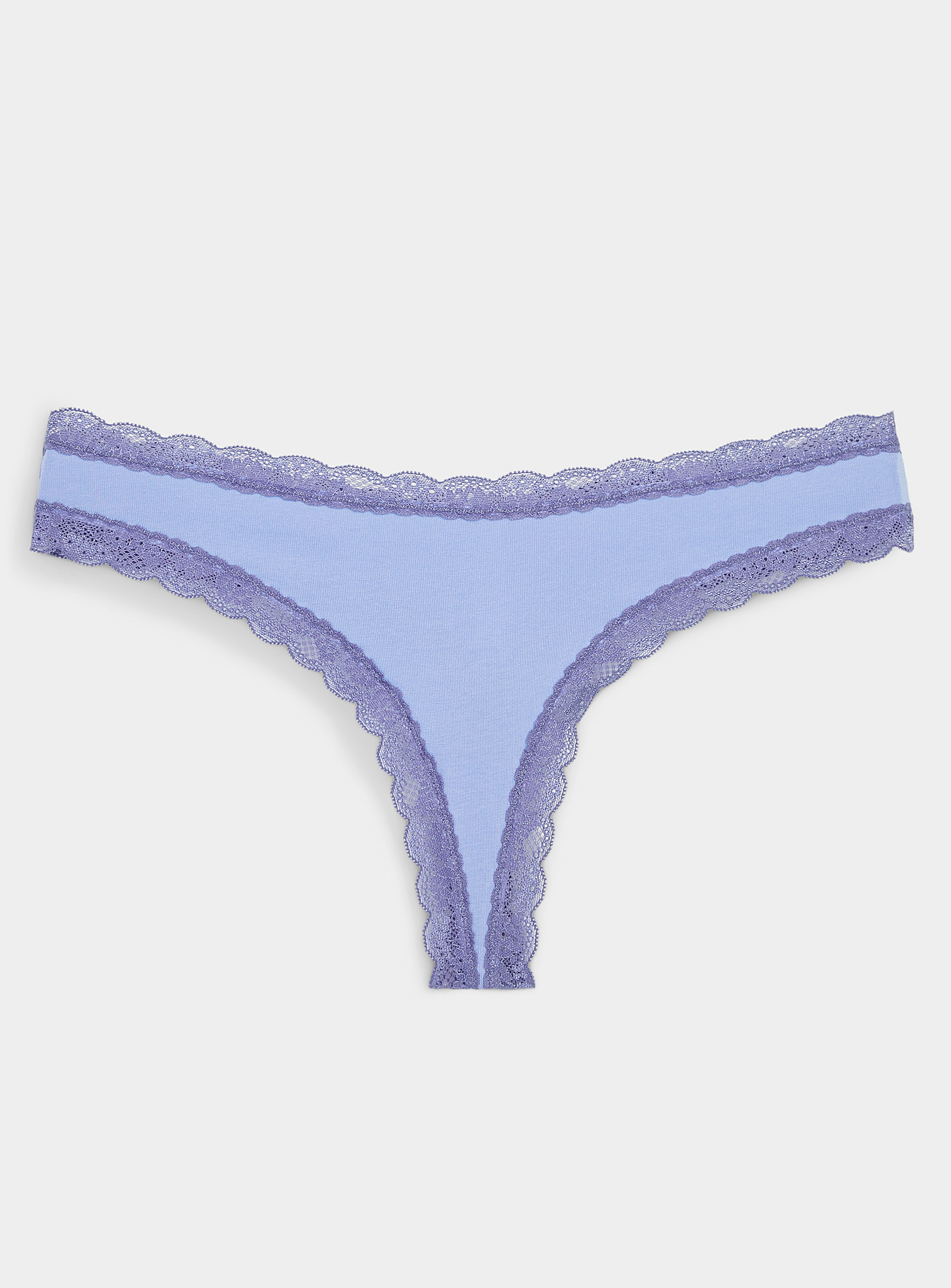 Miiyu Lace-trim Organic Cotton Thong In Blue