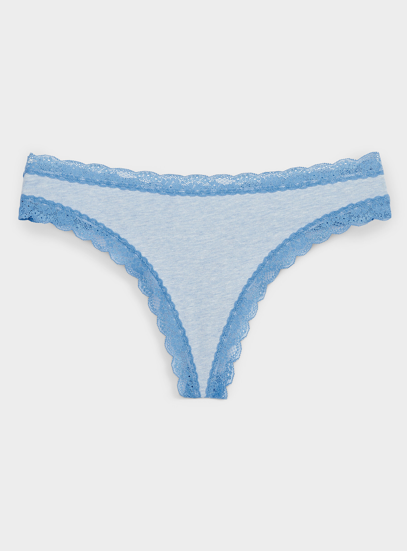 Miiyu - Lace-trim organic cotton thong (Women, Blue, LARGE)