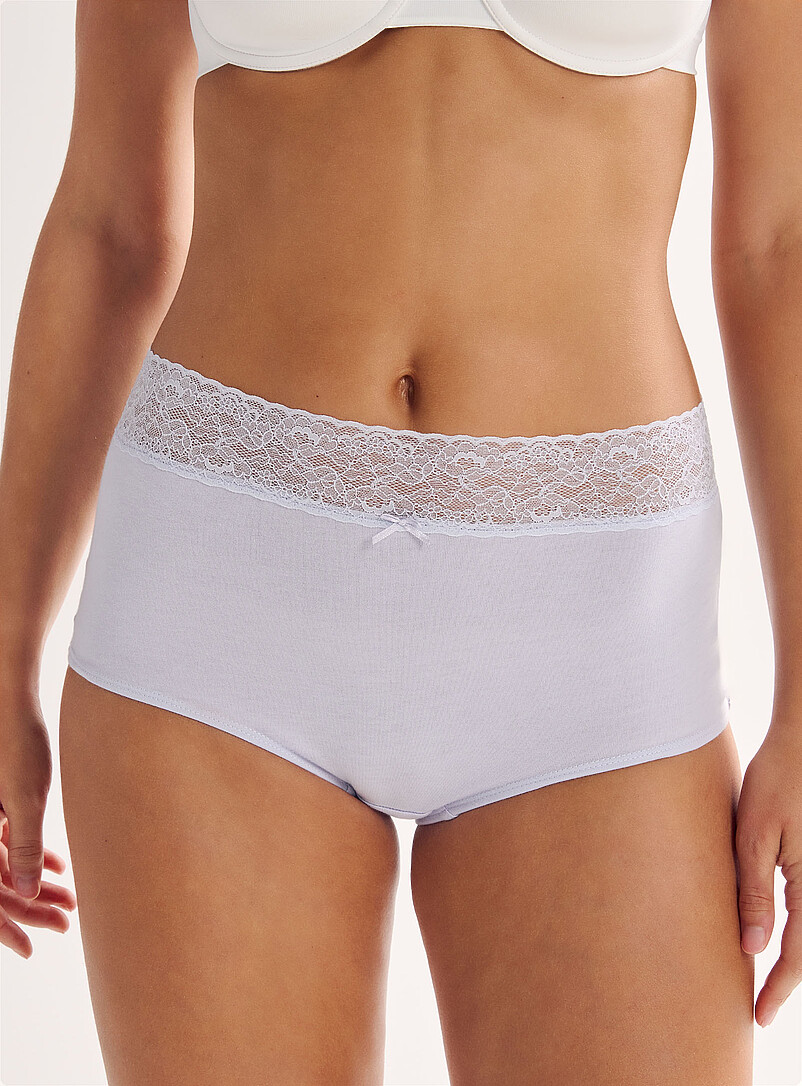 Lace Trim High-Waist Boyshort Organic Cotton