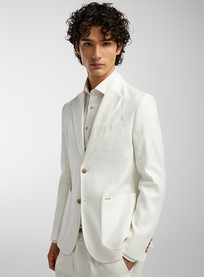 Gianni Lupo: Le veston blanc surpiqûres ton sur ton Blanc pour homme