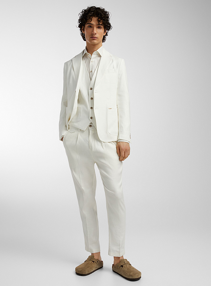 Gianni Lupo: Le pantalon blanc mélange de lin Blanc pour homme