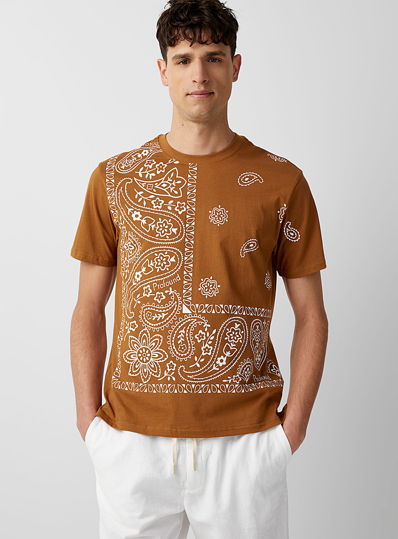 Gianni Lupo: Le t-shirt paisley floral surdimensionné Cuivre rouille pour homme